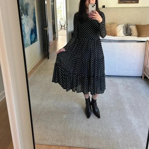 SPIRIT OF GRACE mesh polka dot tiered midi long sleeve dress S Ivy city co - Picture 9 of 9